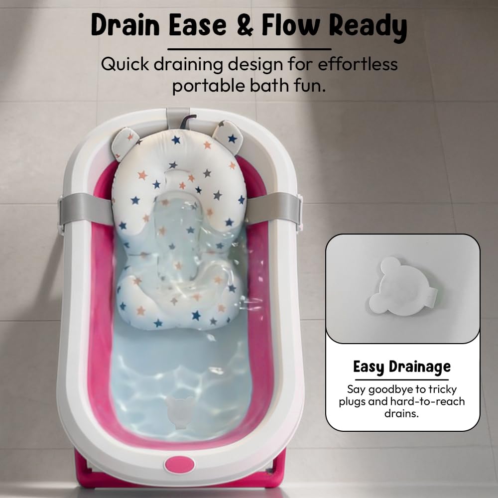 StarAndDaisy Bath Tub for Baby 0-5 Years/Foldable Bath tub for Kids with Cushion, Space Saving Design, Newborn Baby Folding Bathing Tub Girls & Boys, Easy to Store- Pink 4