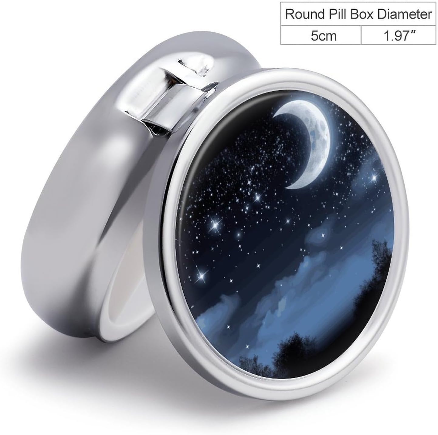Round Daily Nightsky Hanging Moon Pill Case with 3 Compartment & Mirror image 2