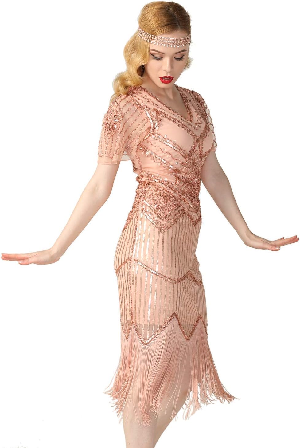 PrettyGuide Women's 1920s Flapper Dress Short Sleeve Glitter Sequin Inspired Fringed Party Cocktail Dresses - Image 4