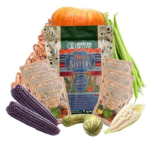 The Three Sisters Seed Assortment – 6 Pack Heirloom Corn, Beans & Squash – Blue Hopi, Trucker’s Favorite, Blue Lake, Pinto, Golden Delicious & Cushaw – Non-GMO, Traditional Garden Mix