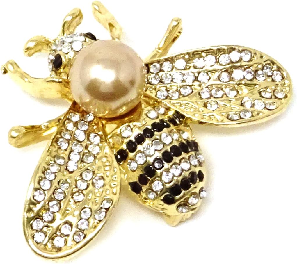 Honbay Fashion Vintage Gold Tone Honey Bee Brooch with Rhinestones and Pearl - Image 8