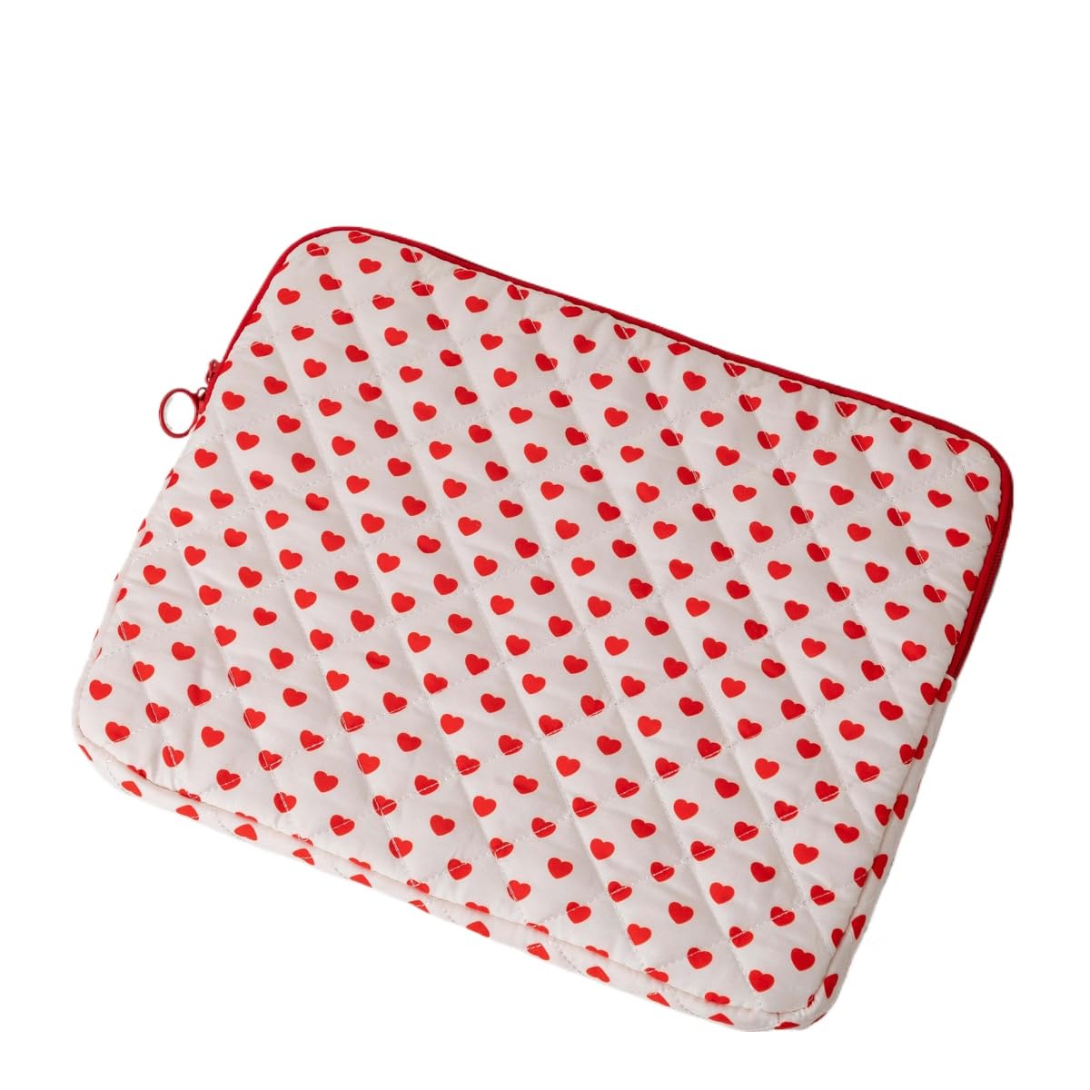 Cute Cherry Puffy Quilted Laptop Sleeve Y2K Preppy Carrying Tablet Case Cove Kawaii Tablet Liner Pouch Coquette Stuff (Heart,15 inch)