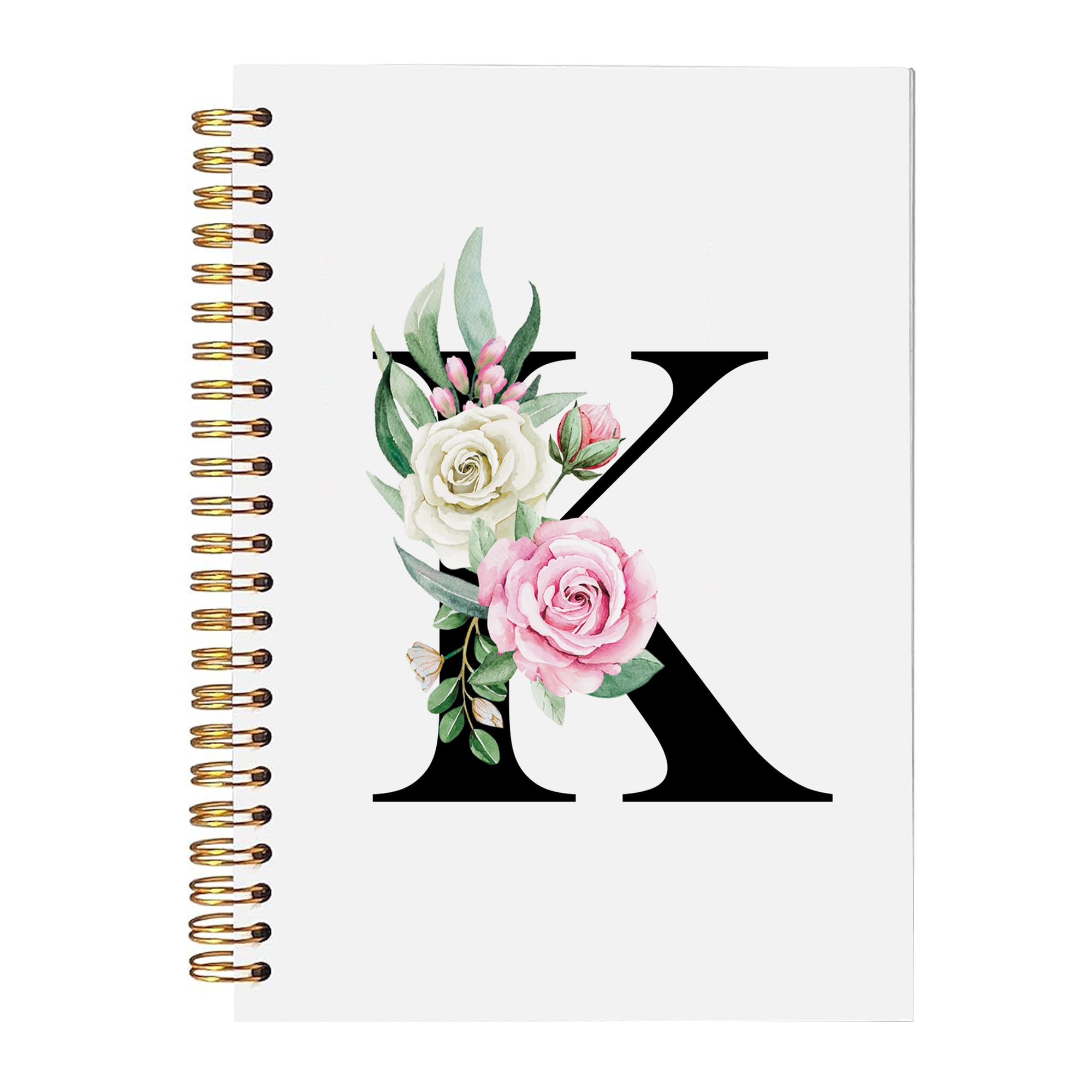 Cuadernos florales con monograma K en espiral – Diario de tapa dura con letra inicial K, lindo cuaderno de tapa dura personalizado para escribir, monograma personalizado regalos para mujeres
