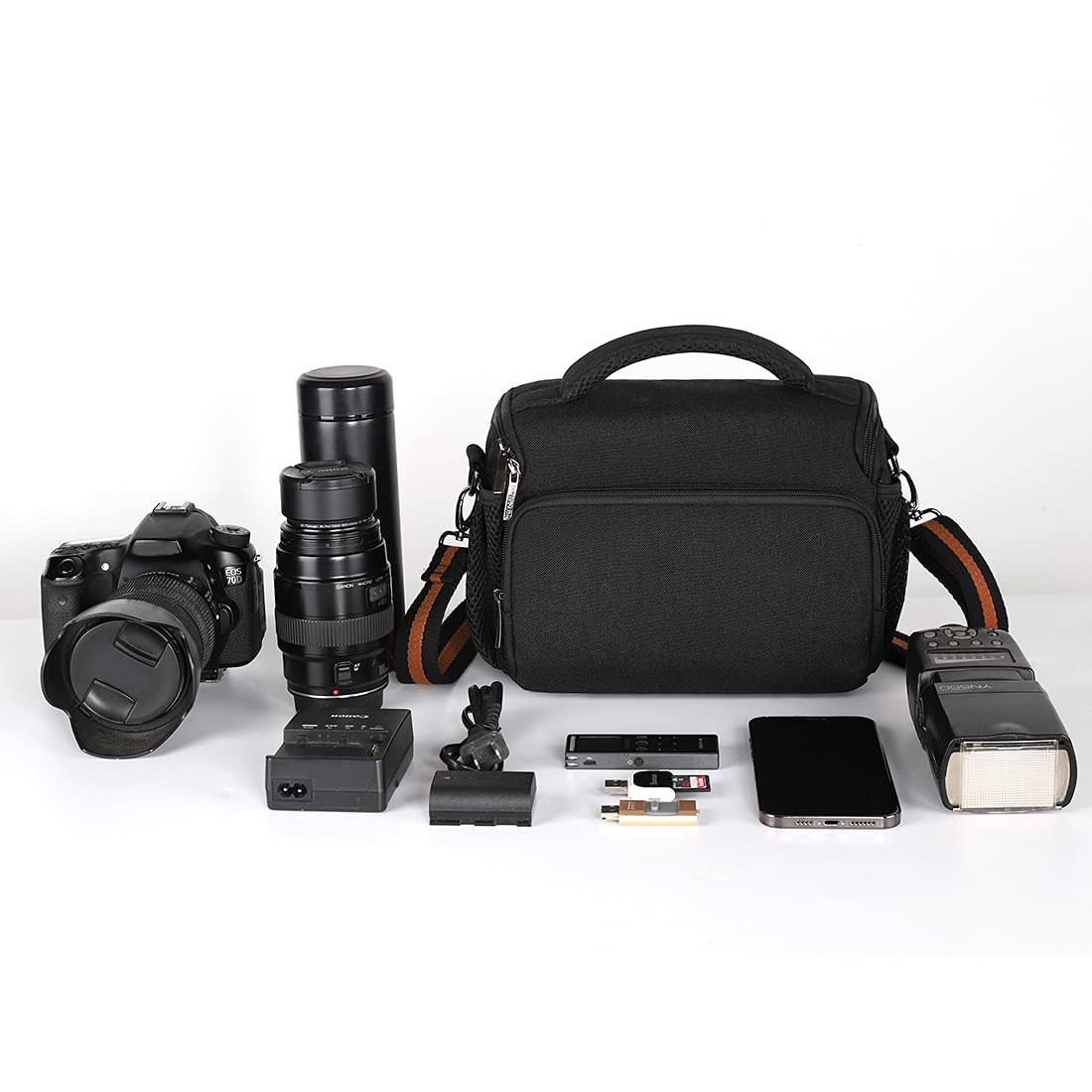 DOMISO - Borsa a tracolla impermeabile anti-shock per reflex DSLR compatibile con Nikon D90 D7000 D5300/Canon 60D 700D 5D2/Sony A580 A900/Olimpus/Fujifilm/Sony/Panasonic/Pentax/Samsung, colore: Nero