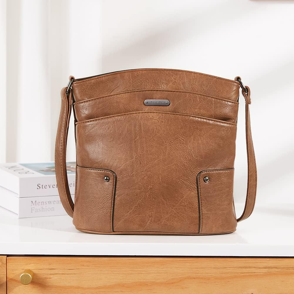 CLUCI Crossbody Bags for Women Leather Purse Travel Vacation Triple Pockets Vintage Handbags Shoulder Bags - Image 3