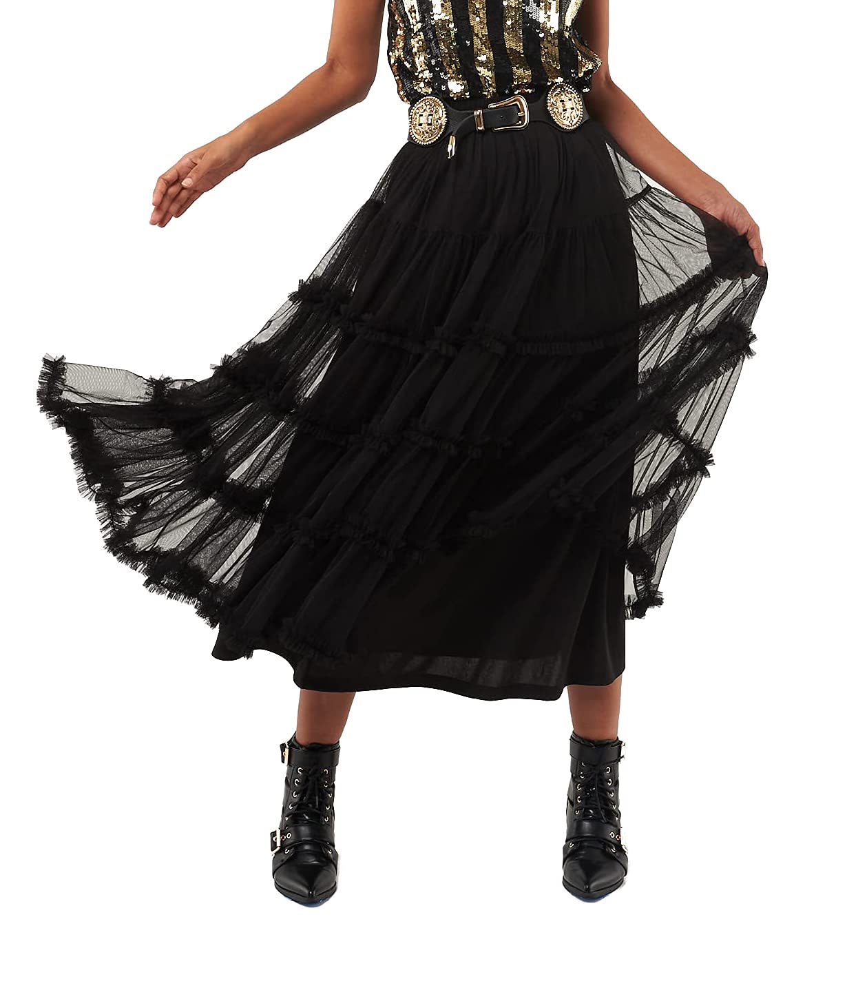 Seta Apparel Damen Crown Tulle Midi Skirt Rock, Schwarz, Mittel