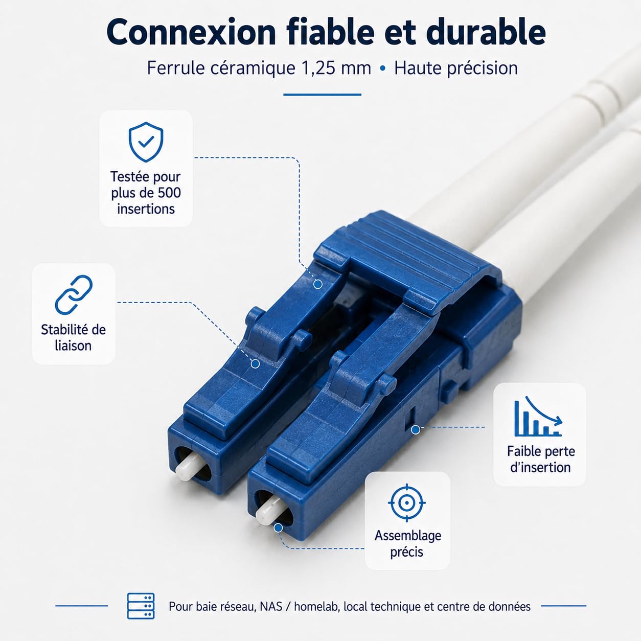 Câble Fibre Optique Armé 70m Blindé en Acier pour Intérieur et Extérieur, LC/UPC vers LC/UPC, OS2 Duplex Monomode 9/125 µm, G.657.A2, LSZH RoHS, Faible Perte, Noir