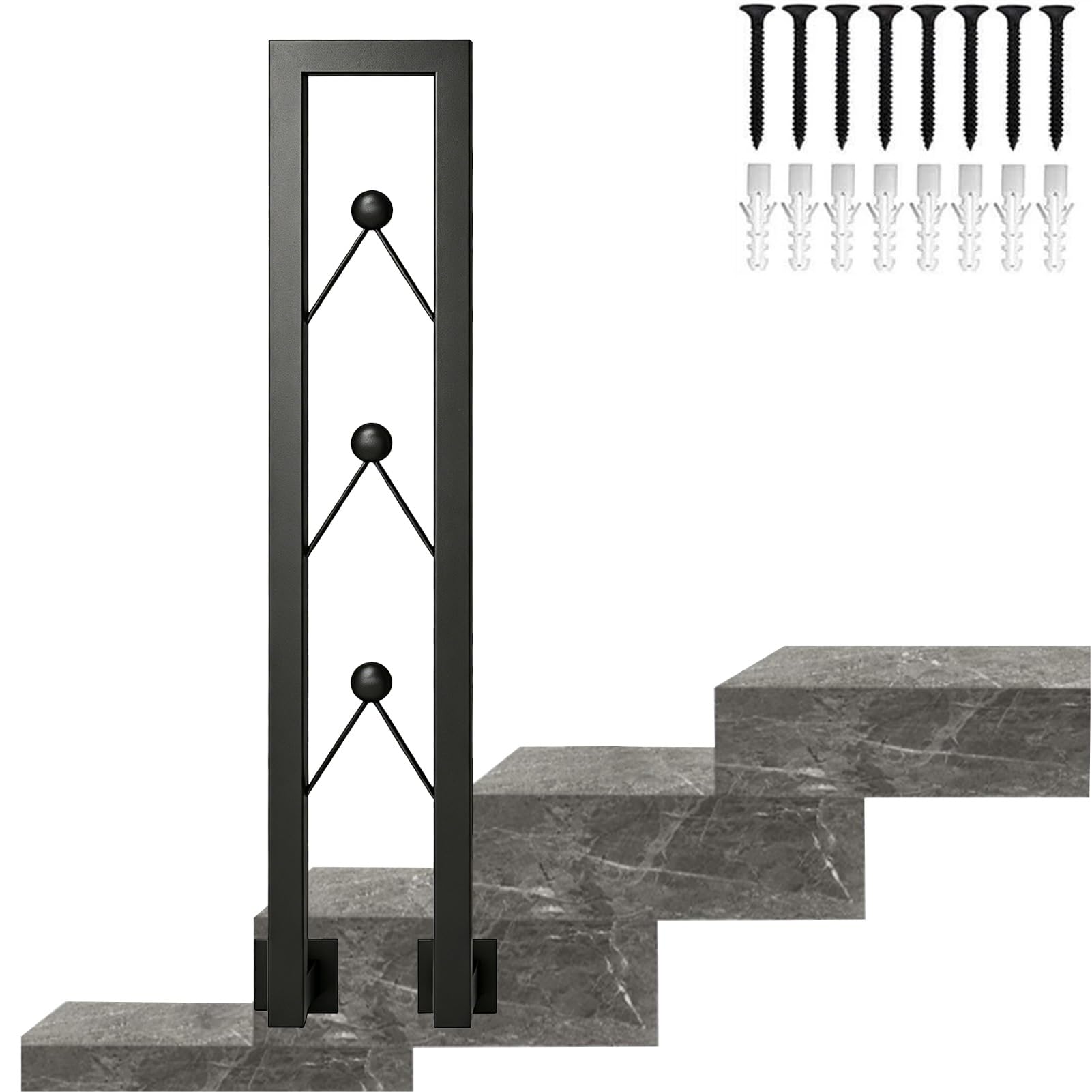 Modern Handrail for Stairs, Transitional Handrail Fits 1 Step, Black Metal Wrought Iron Banister Rail for Steps Indoor and Outdoor(95cm/37in)