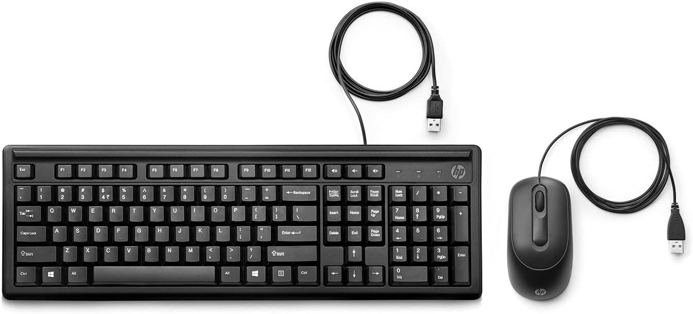 HP Wired Keyboard & Mouse 160 Combo Set, USB, Height Adjustable