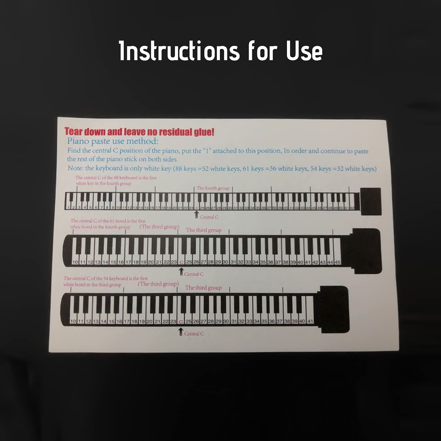 Autocollants de Touches de Clavier de Piano pour débutants pour 88/61/54 Touches Piano