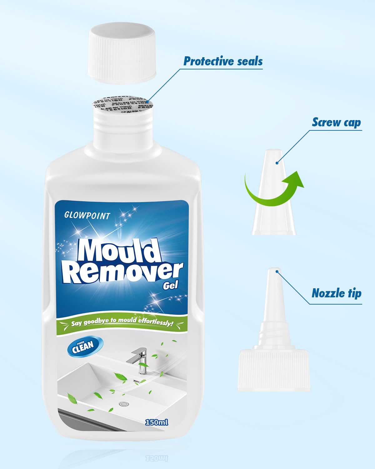 Mould Remover Gel, Large Capacity 150ML Black Mould & Mildew Remover, Deep Cleaner for Washing Machine, Bathroom, Kitchen Sink, Tile & Grout — view 7