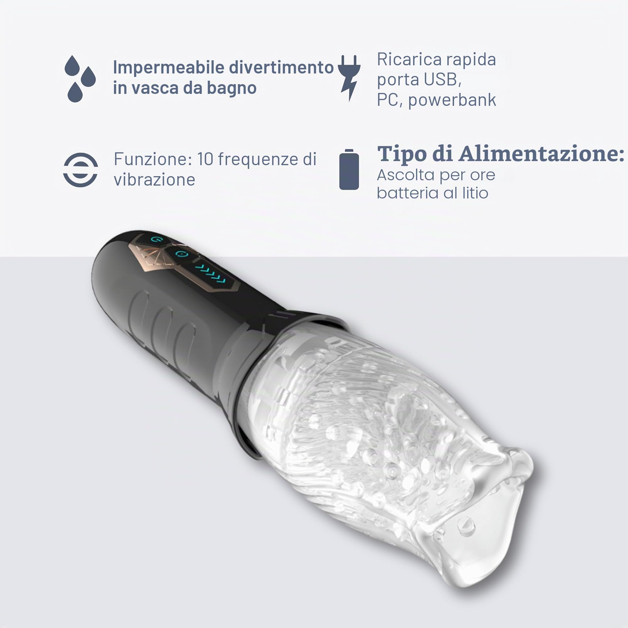 Masturbazione per uomini, giocattolo sessuale per uso solitario con Rotazione e Vibrazione – 22 cm, 8 cm di profondità di inserimento, Ø 5 cm apertura per stimolazione intensa, set di vibrator MC42