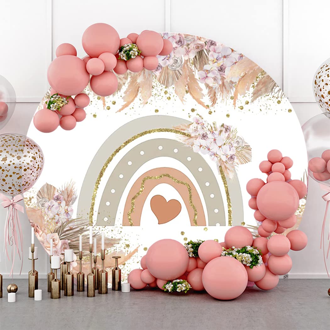 Laeacco Runder Fotohintergrund 2,2 M Durchmesser – Grünes Blatt-Design Für Babyparty, Gender Reveal, Fotoshootings