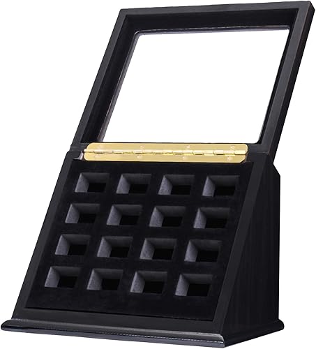 Caja de almacenamiento de anillo de campeonato Caja de almacenamiento de anillo deportivo Forro de terciopelo negro de madera