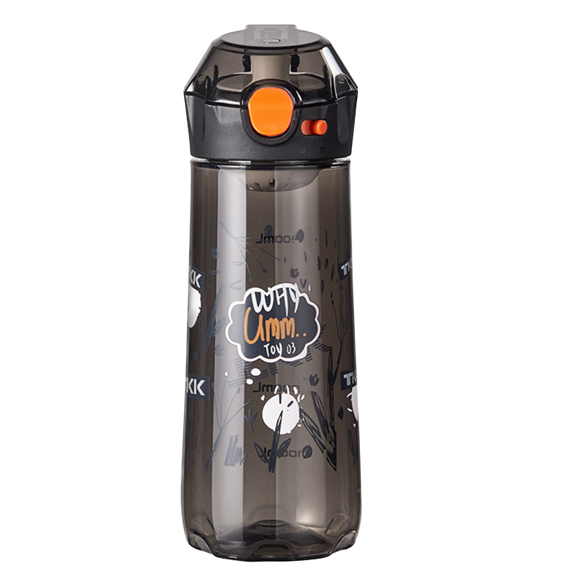 TITIROBA TKK 1008 Children's Bottle, 500 ml, Leak-Proof, Tritan, BPA-Free, One-Handed Operated with Strainer with Pattern, Drinking Bottle, Black