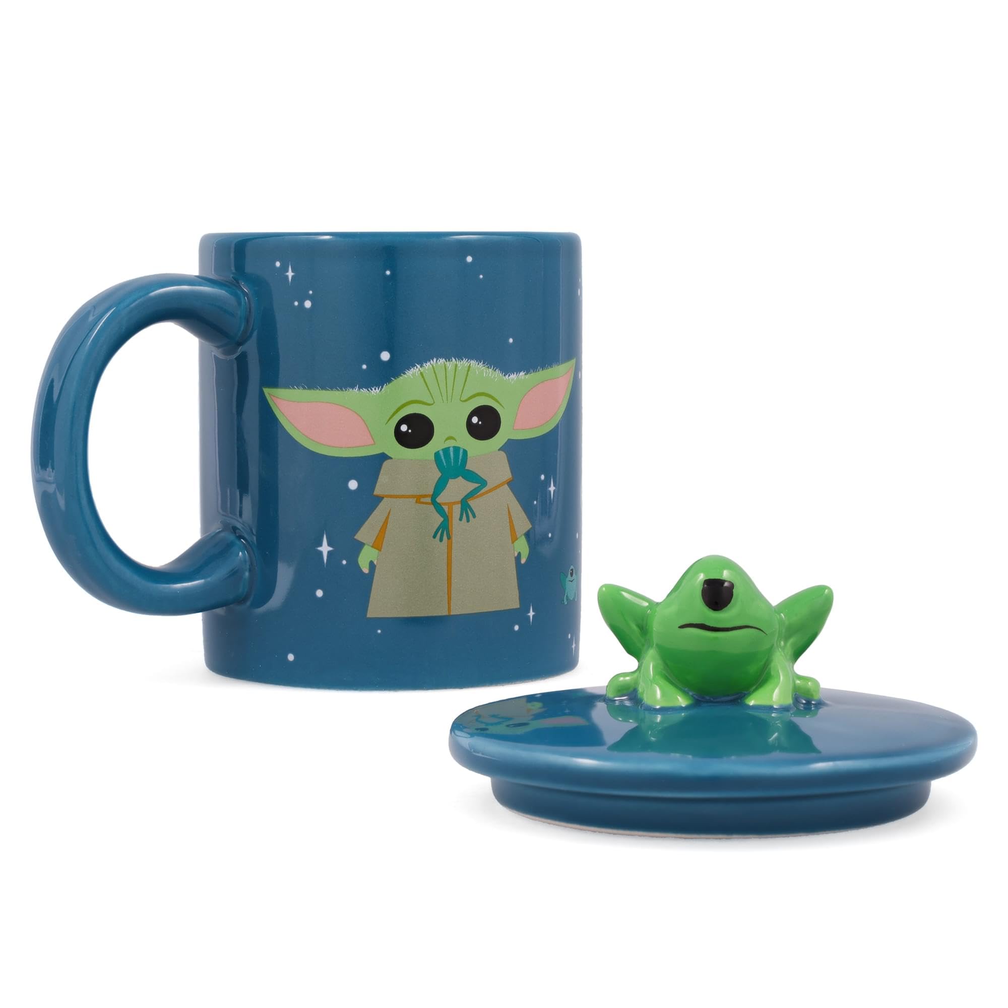 Silver Buffalo Star Wars The Mandalorian Grogu - Taza de cerámica con tapa de rana esculpida, 18 onzas