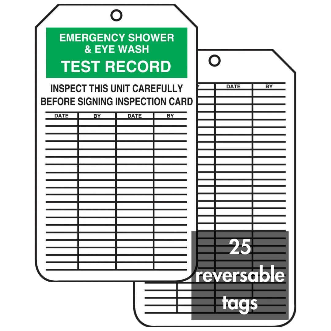 Accuform MGT207PTP Inspection Record Tag, Legend Emergency Shower & Eye WASH Test Record, 5.75" Length x 3.25" Width x 0.015" Thickness, RP-Plastic, Green/Black on White (Pack of 25)