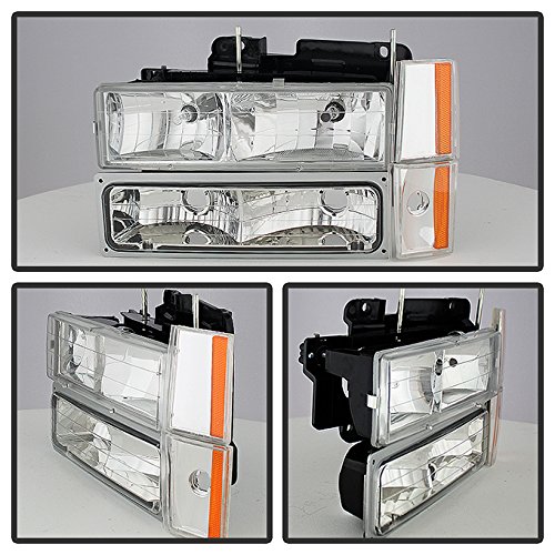AKKON - For Chevy C/K Series Silverado Suburban Tahoe Pickup Truck Chrome Clear Headlight + Bumper + Corner Light Set