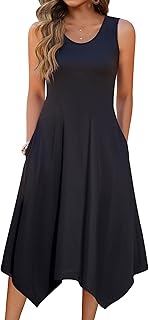 Women's Casual Summer Dress Sleeveless Sundress Hankerchief Hem Midi Tank Dresses Beach Dress with Pockets - Buy now