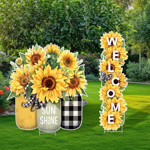 Yousoontic 2 Pcs Summer Sunflower Yard Sign with Stakes Sunflower