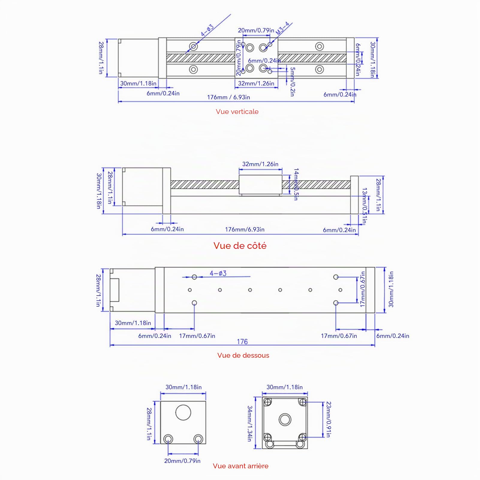 Table coulissante linéaire stepper linear actuator X, Y, axes Z, rail unique, fonctionnement silencieux, course de 100 mm, niveau 28, moteur pas Systèmes de guidage à mouvement linéaire