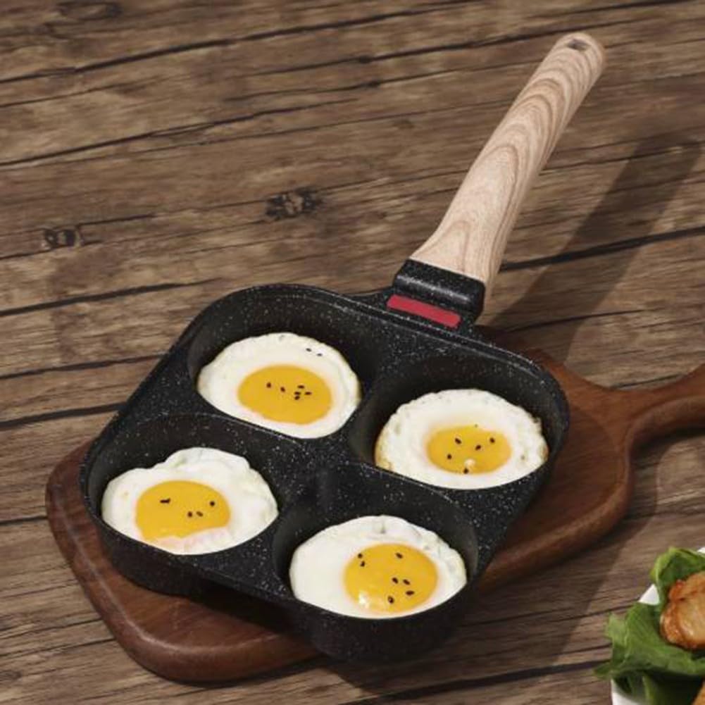 Sartén de aluminio para 4 tazas con antiadherente, perfecta para cocinar deliciosos platos de desayuno rápidamente (cuatro agujeros negros)