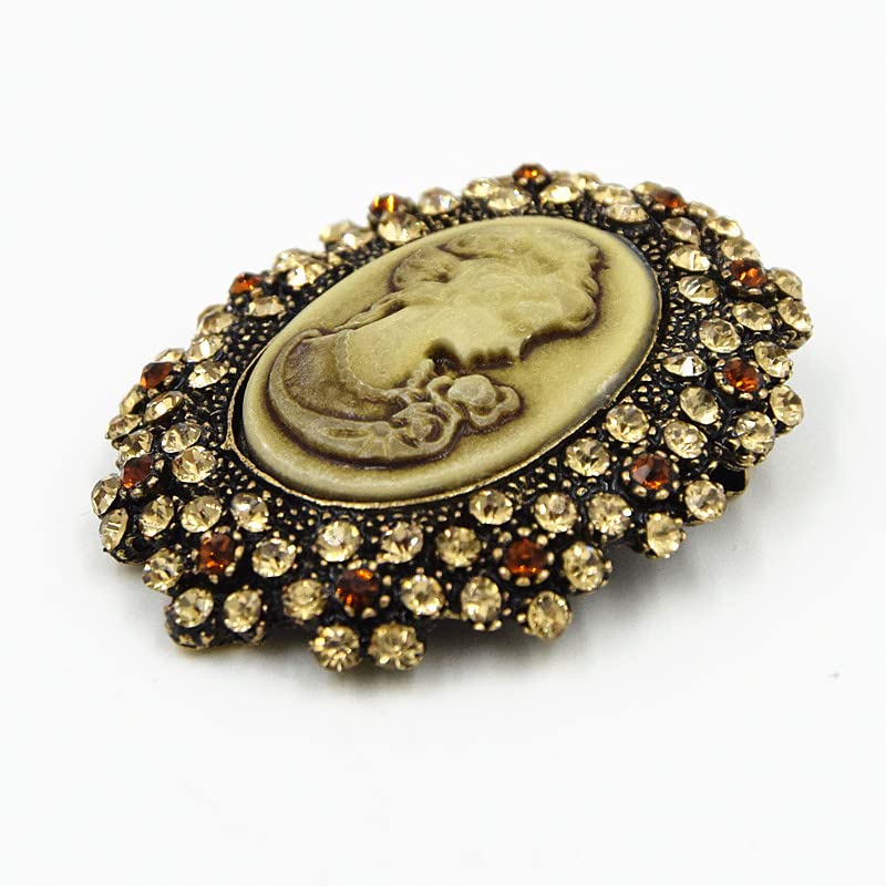 Image of lureme Vintage Elegant Victorian Lady Beauty Cameo with Crystal Brooch Pin (br000017)