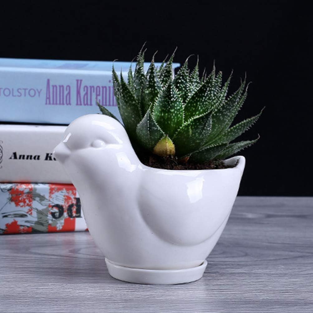 Yardwe Ceramic Pot Bird Pots Creative Animal Succulent Planter Pots Mini Ceramic Plants Containers with Saucers for Home Office 1PCS (Small)