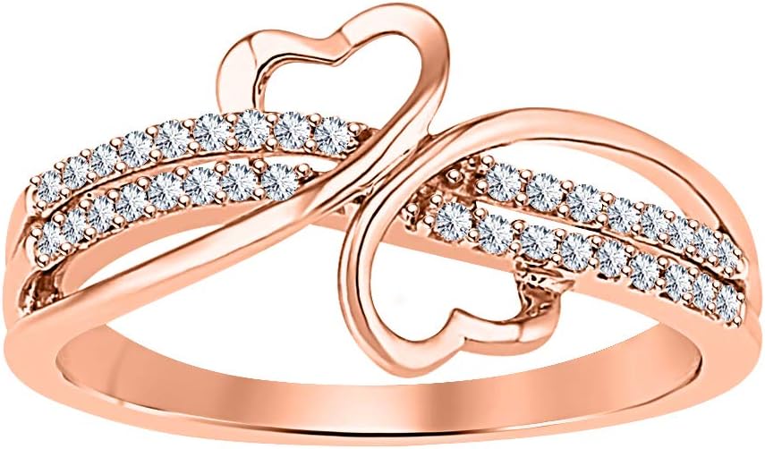 0.75Ct Double Heart Swirl Promise Ring 14k Gold Plated White CZ Diamond Valentine's Day Special for Womens.