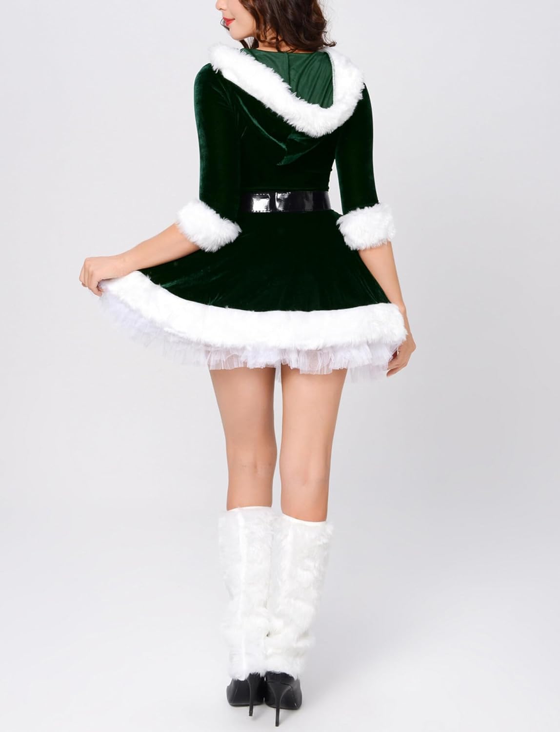 FEOYA Women's Santa Christmas Dress Costumes for Festive Celebrations with Cloak Hat - Image 3