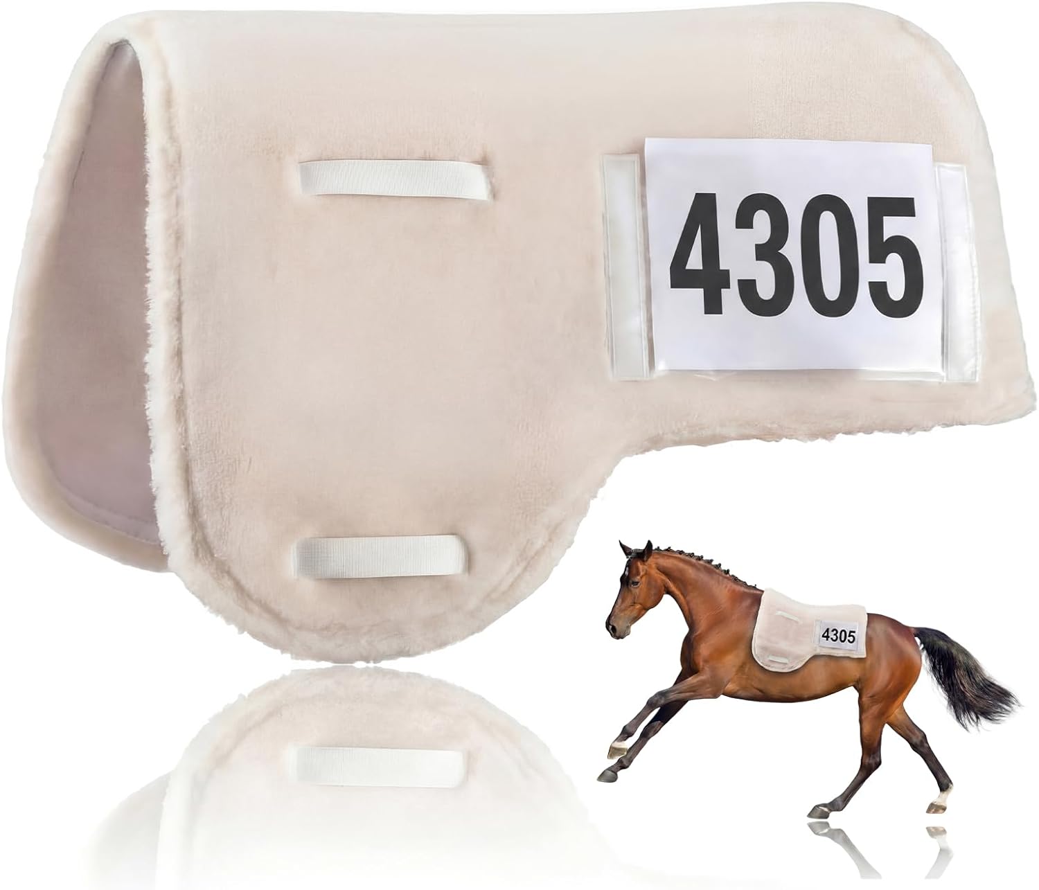 Sadnyy Western Horse Saddle Pad with Non-Glare Number Pockets, Hypo-allergenic Synthetic Fleece Non-Slip Brush Cotton Underside Gel Insert Compatible Durable Equine Supplies Suitable for Competitions