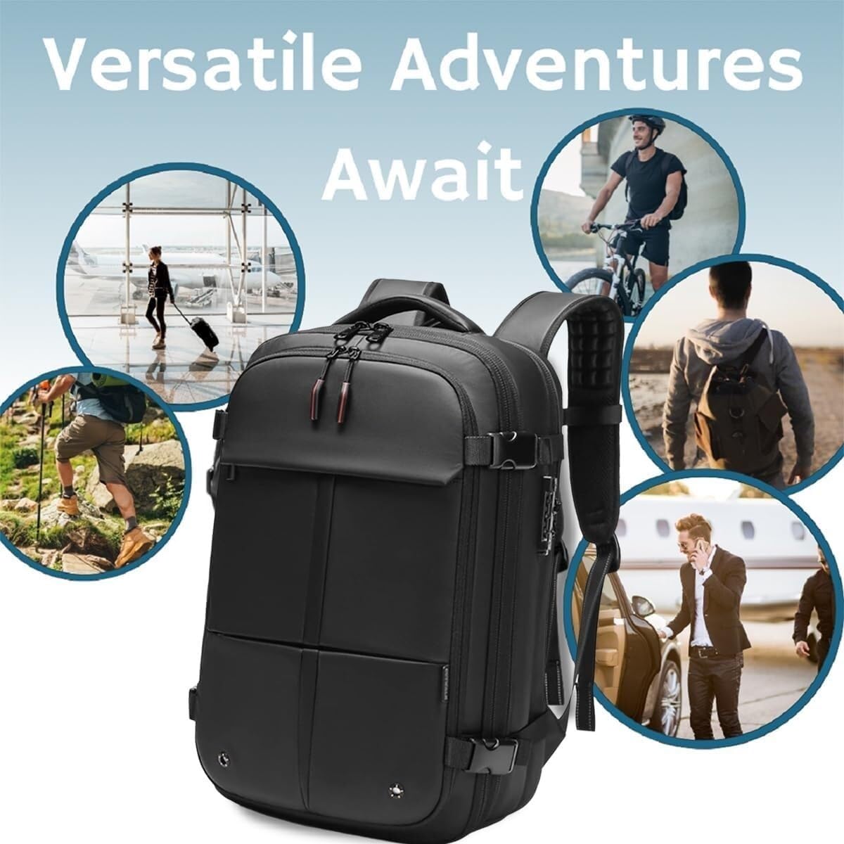 Vacpack Zaino Da Viaggio Con Compressione Sottovuoto, Espandibile Da 25L A 60L, Antifurto, Impermeabile, Con Lucchetto, Tasca Separata Asciutto/bagnato, E Aspirapolvere Portatile, Grigio.
