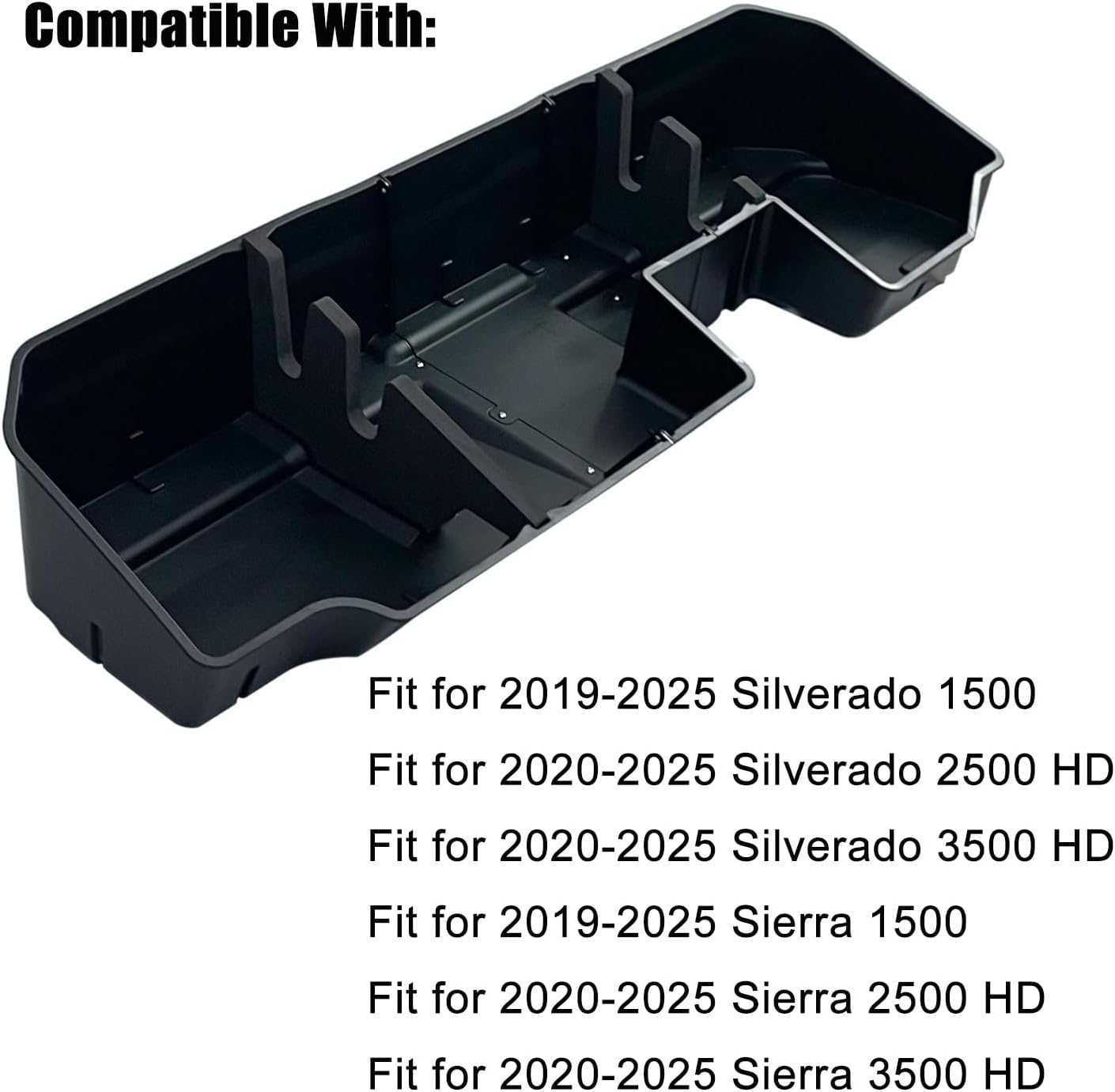 Rear Under Seat Storage Organizer Box Compatible with Chevrolet Silverado 1500，Compatible with GMC Sierra 1500 2500 3500 HD Double Cab & Crew With Center Console Organizer Tray