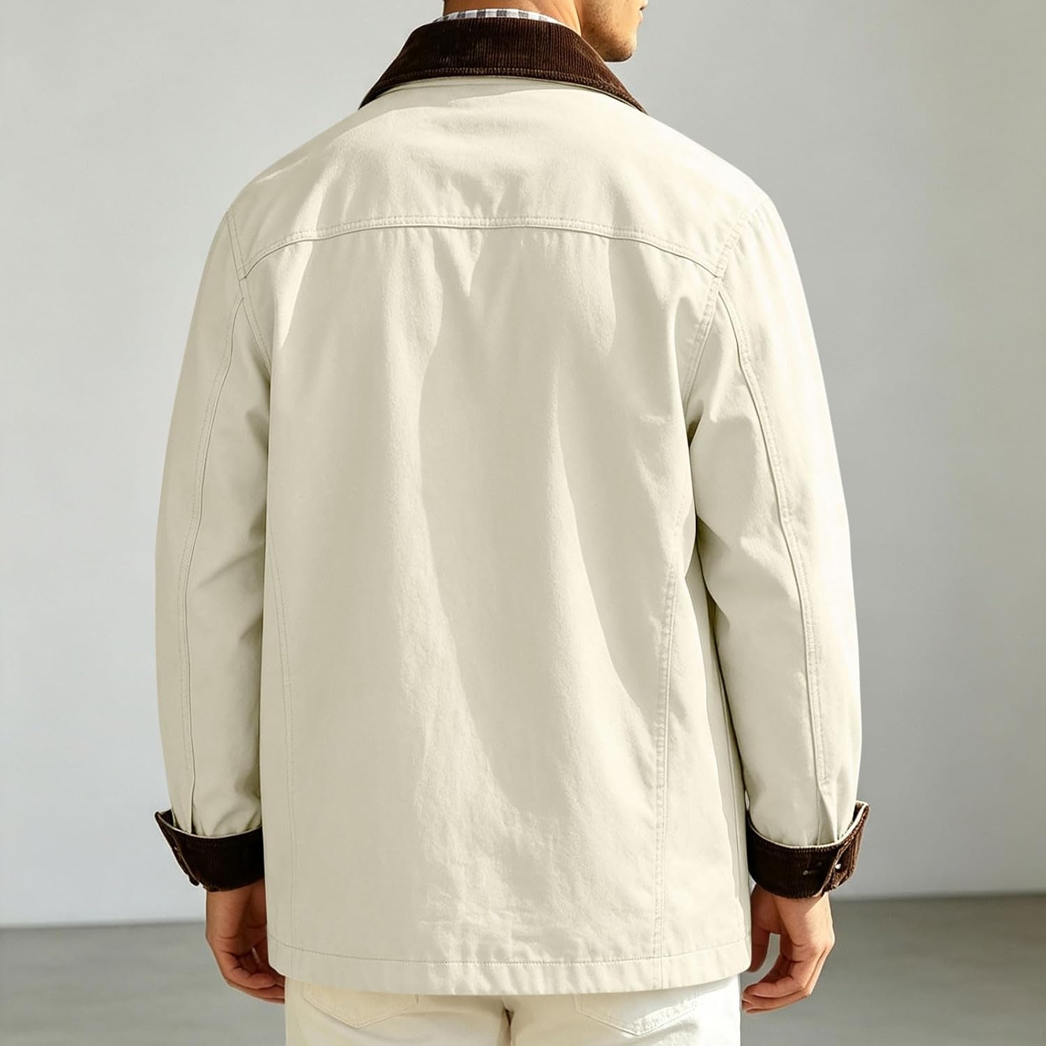 Men's Classic Canvas Work Jacket Corduroy Button Sleeve Coat