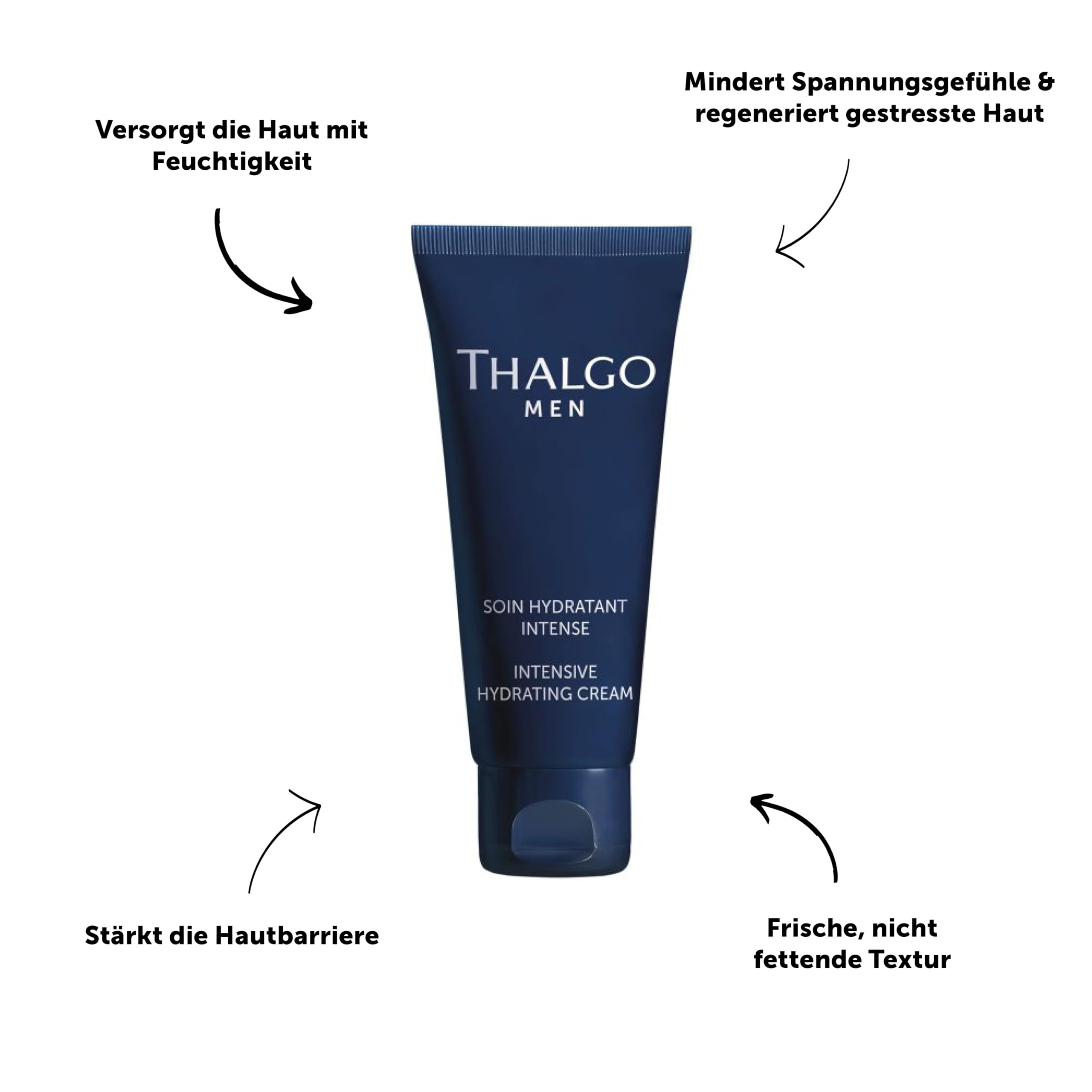 THALGO Men Intensiv Feuchtigkeitscreme - Tiefenwirksame Pflege mit Meeresquellwasser für langanhaltende Hydration, Gesichtscreme für Männer, 50 ml