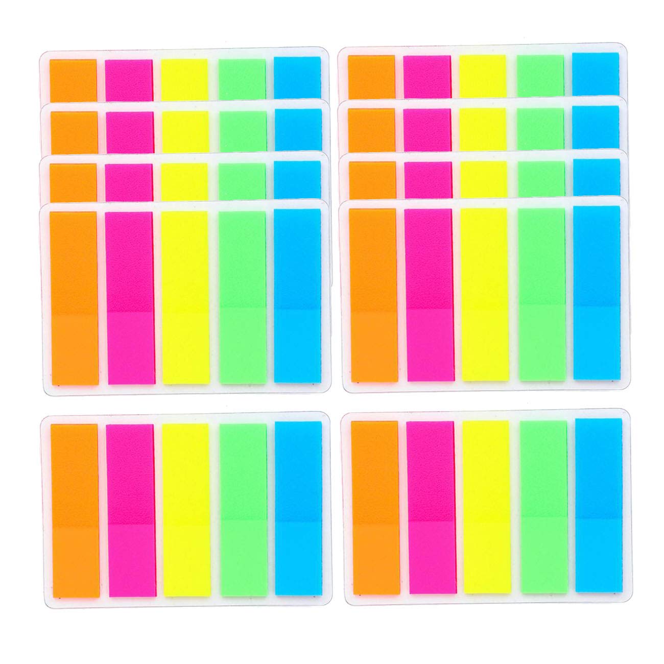 AKOAK 1250 Pieces Translucent Neon Page Marker Colored Index Tabs Flags Fluorescent Sticky Note for Classification Index or Emphasis Markers,5 Colors,10 Pads