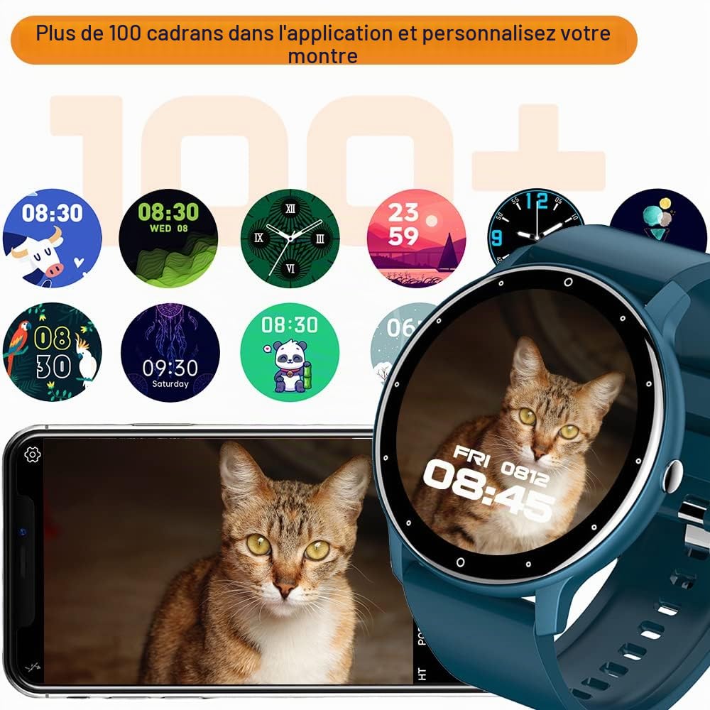 FRAKS 0,8cm Ultra Mince Montre Intelligente Traqueur Fitness Podomètre avec Fonctions Surveillance Fréquence Cardiaque, Pression Artérielle, Oxygène Sanguin et du Sommeil, Notification Push Messages