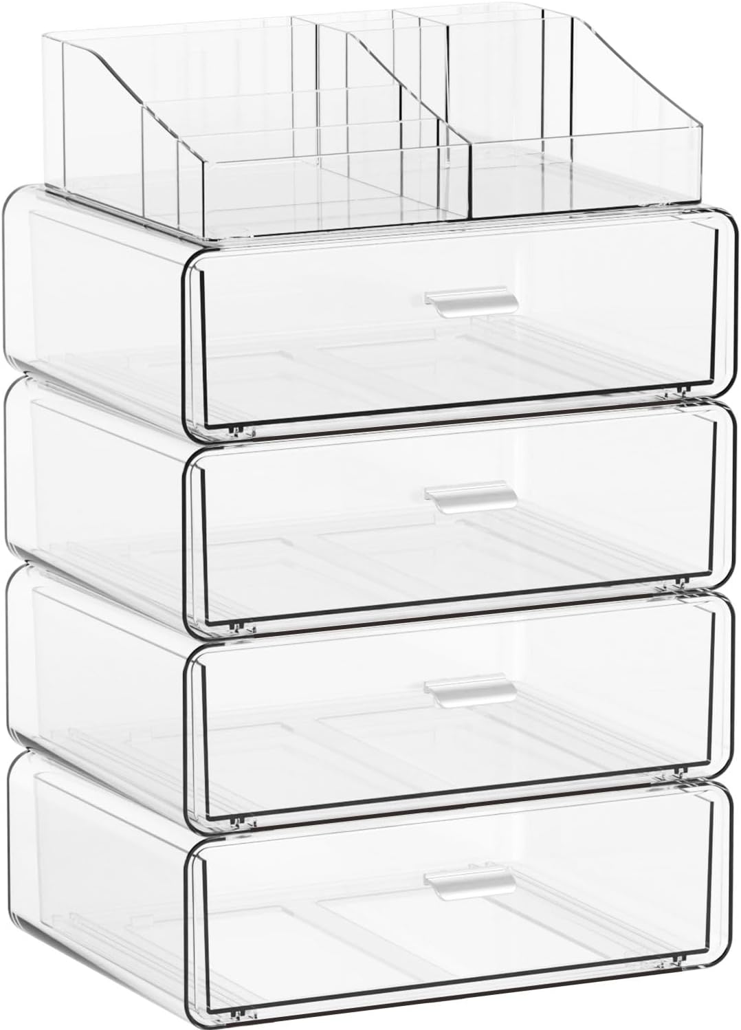 Yieach 5 Tier Clear Acrylic Makeup Organizers with Drawers,Tiered Countertop Make up Storage Organizer for Dresser Top and Bathroom Vanity,Plastic Makeup Stand for Brush,Skincare,Beauty Organizers