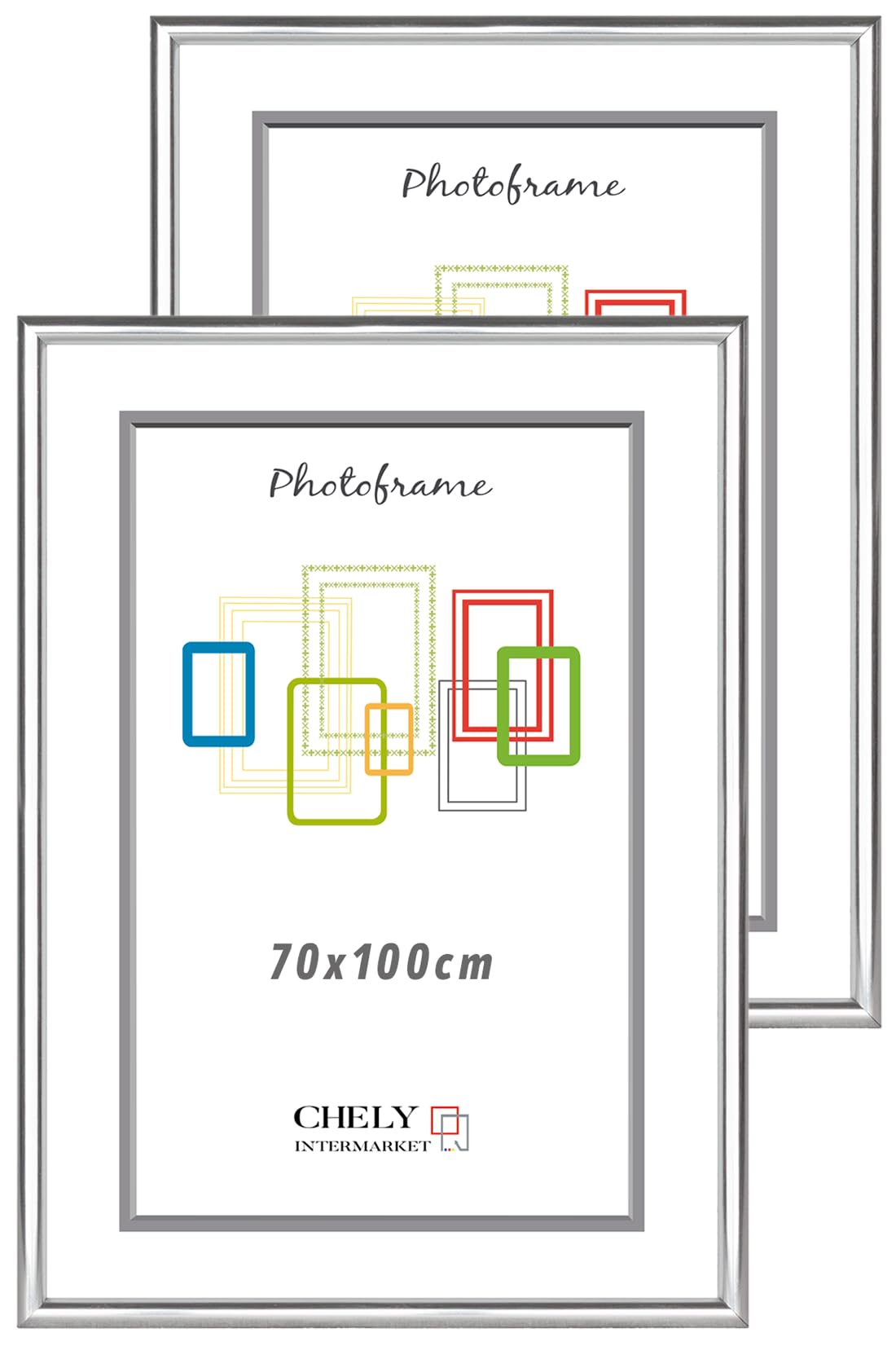 CHELY INTERMARKET MOD311 Marco Fotos Decorativo Estilo Elegante 70x100cm Para Certificados Cuadros Láminas Impresiones Montaje Pared Vertical Color Plateado Incluye Kit 2 Unidades