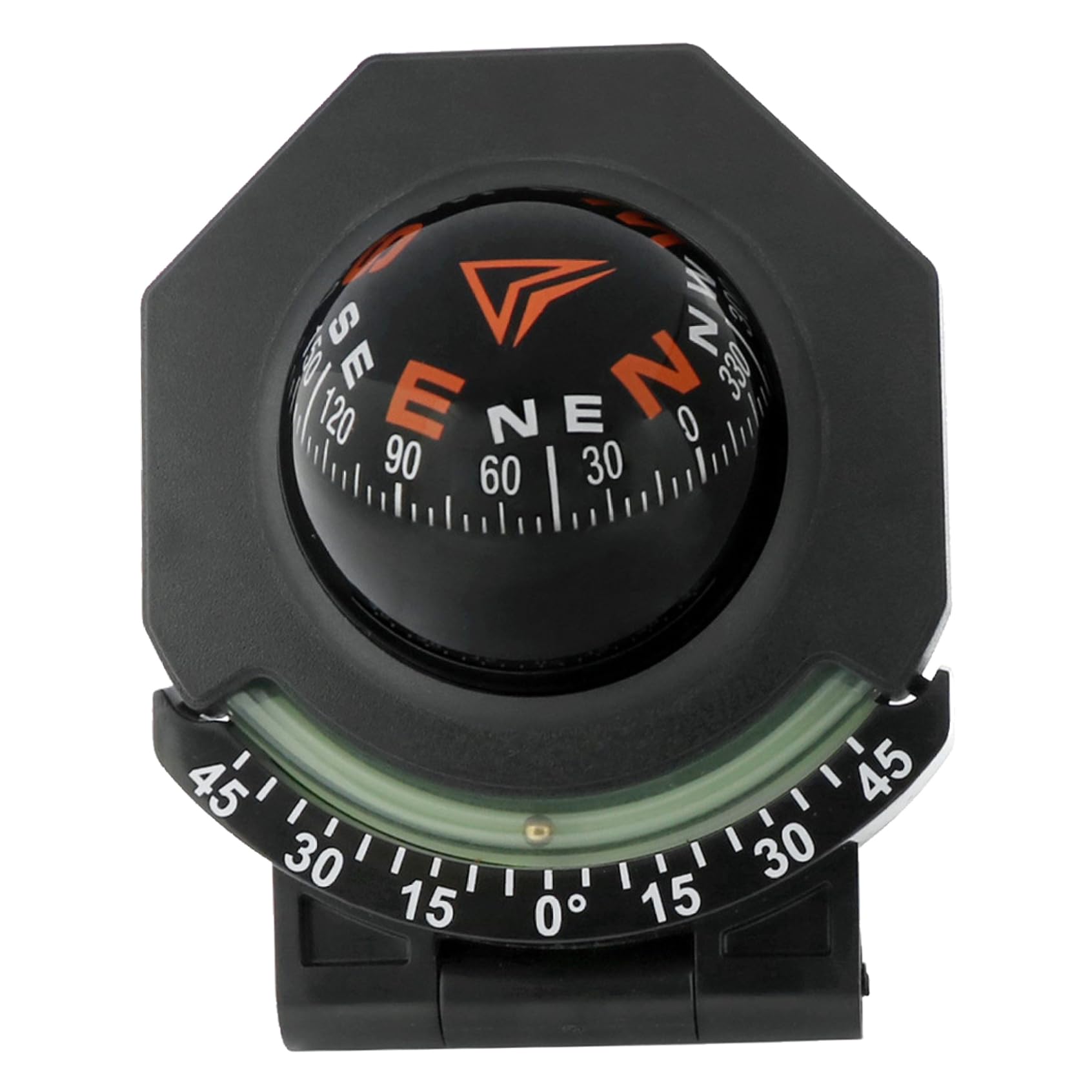 Car Compass Dashboard 180° Adjustable Folding Marine Compass with Luminous Inclinometer Adhesive Tape for Boat Car Vehicle Navigation