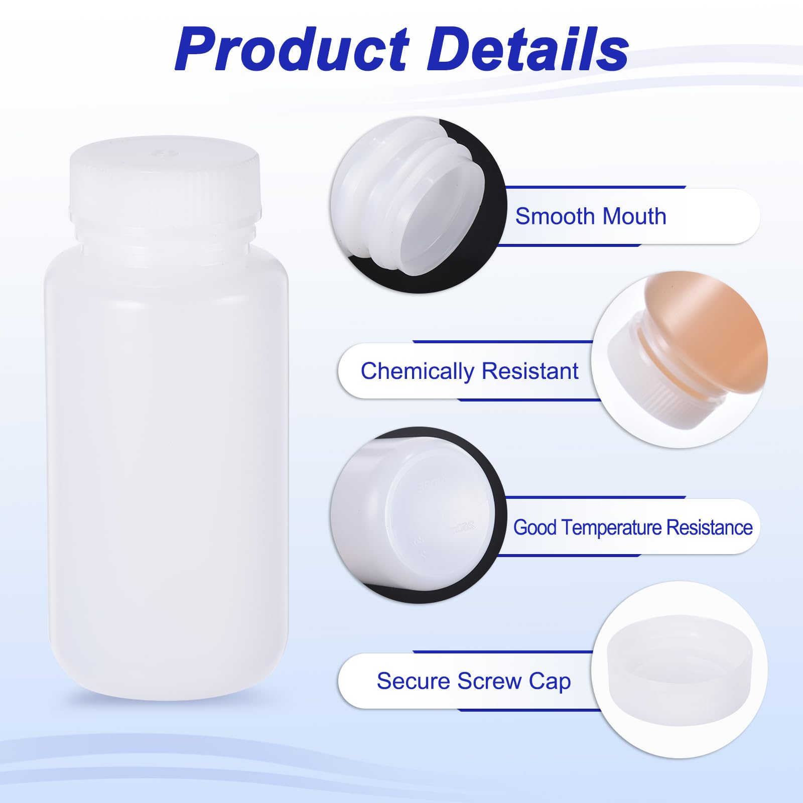 PATIKIL 84 Stück 250ml Reagenzflaschen, HDPE Weitmund Rundflaschen Mit Schraubverschluss Für Labor Wasser Reagenzien Flüssigkeiten Feste Proben Lagerung Dicht, Transparent Weiß
