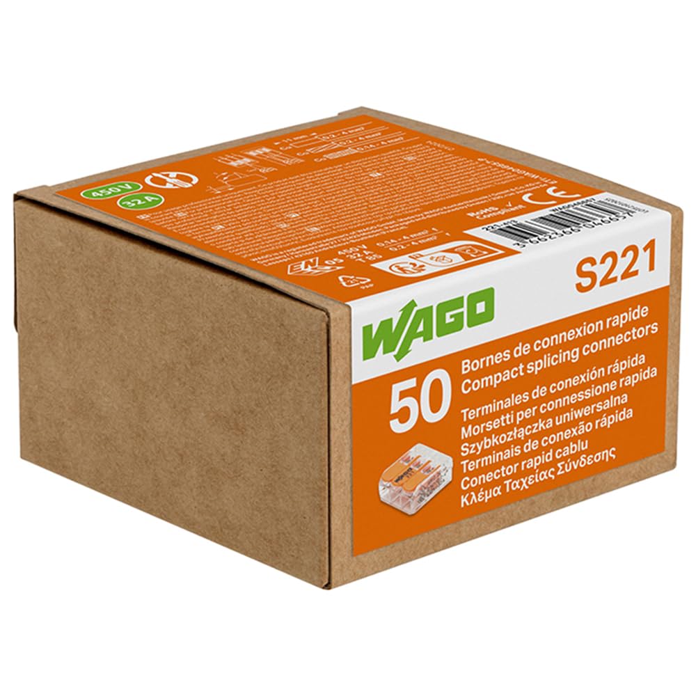 WAGO 221 Serie – 50x 3-Leiter Verbindungsklemmen in Kartonbox