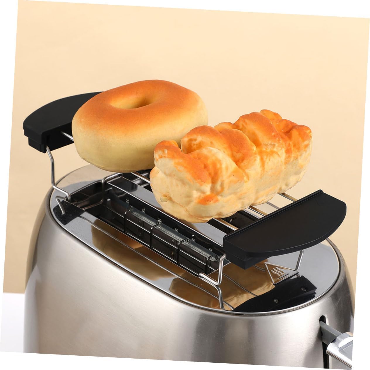 2pcs Stainless Steel Toaster Warming Rack Multi-slice Bread Rack Holder for Toasting and Heating Sandwiches Anti-scald Design Black and Gray
