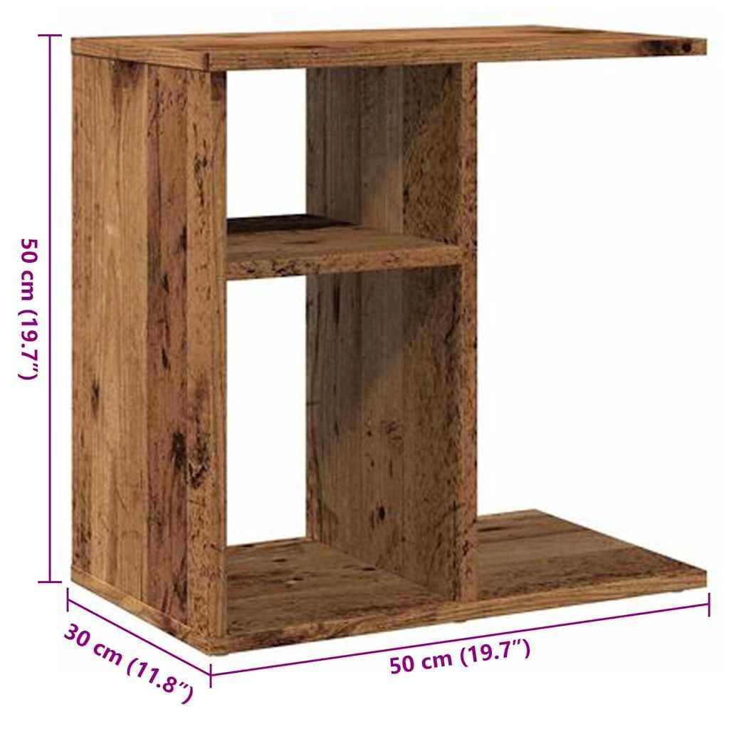 Mesa auxiliar con aspecto de madera envejecida, 50 x 30 x 50 cm, con estante abierto, mesa de centro versátil y mesita de noche para salón, dormitorio y pasillo, fácil de limpiar y resistente