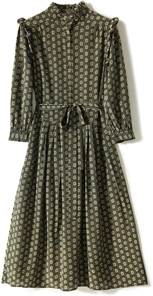 Amazon Co Jp Talaro 22年 ワンピース レディース 秋 花柄ワンピース 長袖 七分袖 エストベル ロングワンピース きれいめ カジュアル ワンピ レス ハイネック 大人 可愛い ミモレ丈 大きいサイズ ファッション