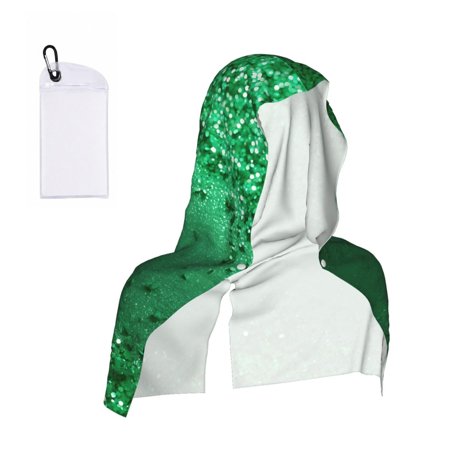 ESNAIUVCD Green Sequin Sparkle Print Multifunctional Cooling Hoodie Bandana Portable Sweat Absorbing Design For Beach Workouts Exercise Heat Relief Accessories