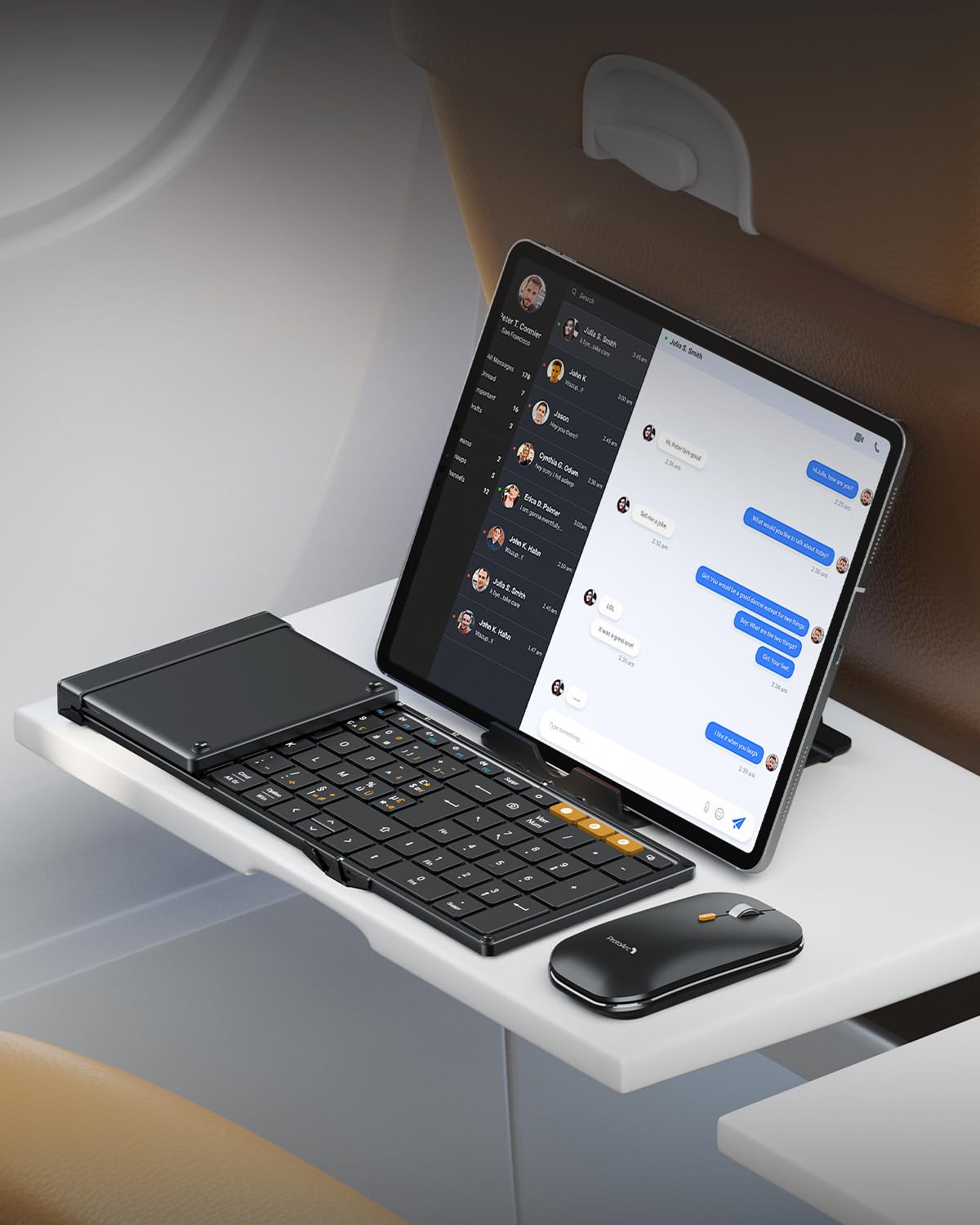 ProtoArc XKM01 Clavier Souris sans Fil Pliable, 2.4G+Dual Bluetooth | AZERTY, 105 Touches avec Pavé Numérique, Rechargeable, Etui Rigide et Support Inclus, pour iPad/Téléphone/Tablette