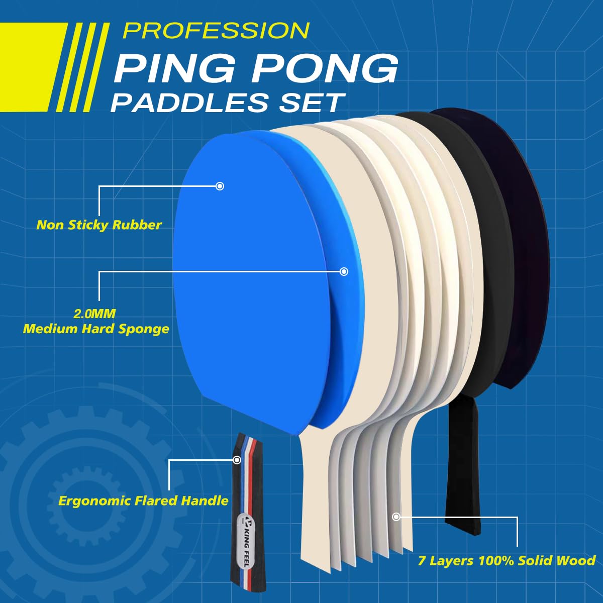 Ping Pong Paddel Set von 4 Premium Tischtennisschlägern 3-Sterne Ping Pong Bälle (8) mit Ping Pong Paddle Fall Professionelle Tischtennisschläger Set für Indoor & Outdoor Spiele