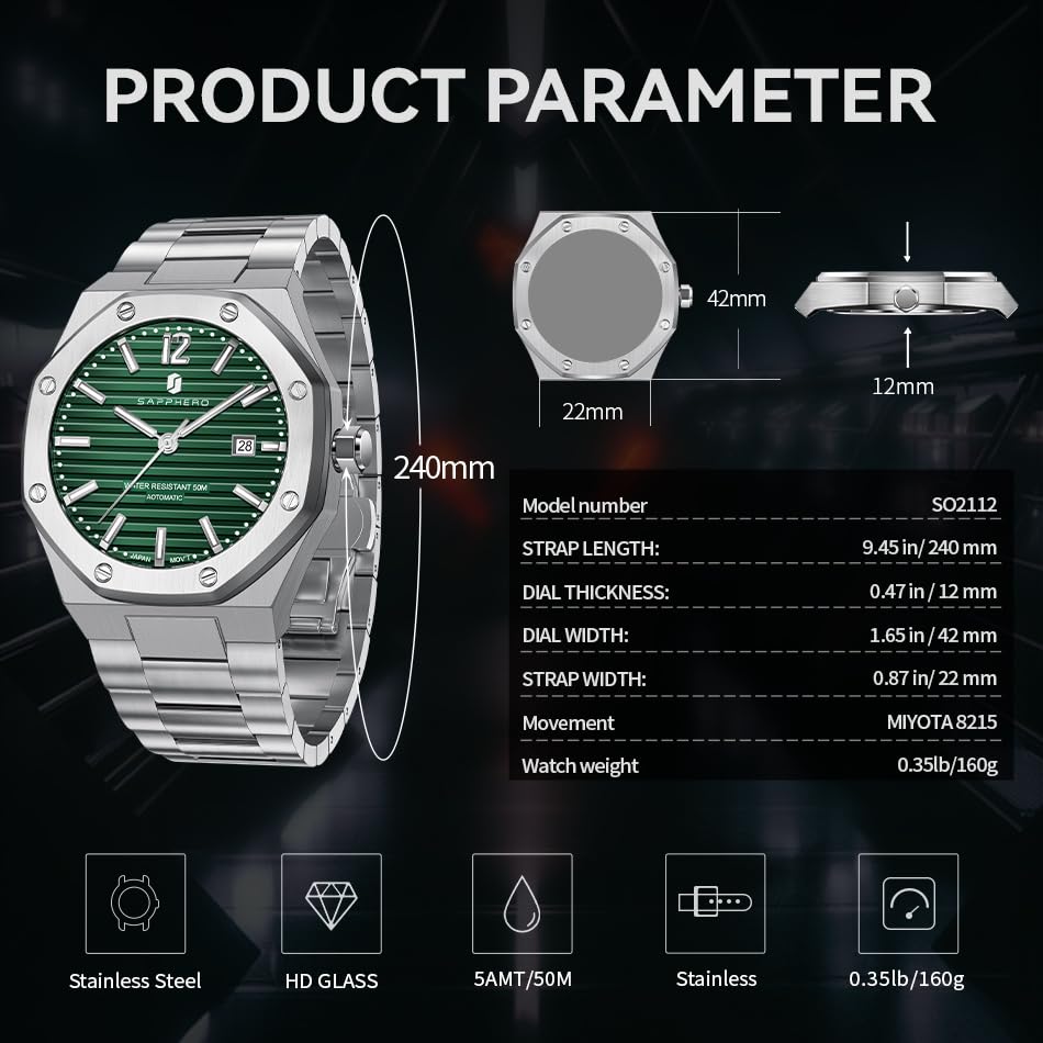 Image of BY BENYAR SAPPHERO Watches for Men 100M Waterproof Chronograph Mens Watch Analog Quartz Movement Wrist Watch Stainless Steel&Leather Strap