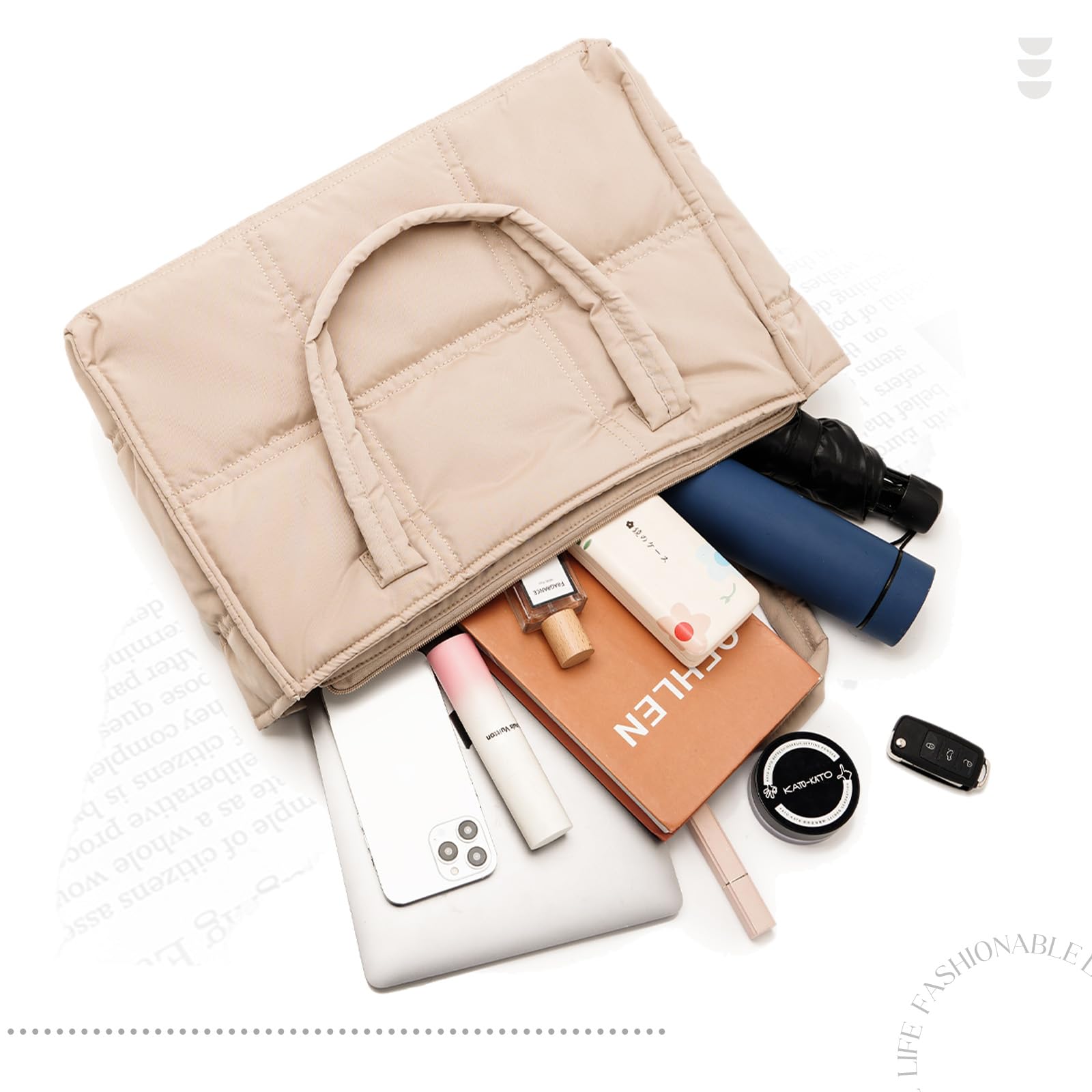 Restro Puffer Tote Bag for Women Work Tote Bag With Zipper Large Work for Women Professional Satchel Handbag Quilted Puffy Shoulder Purses Travel Office Waterproof Utility Tote Bags for Men Women